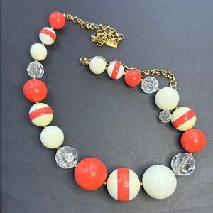 Kate Spade "Have a Ball" Orange & White Bauble Statement Necklace 28”